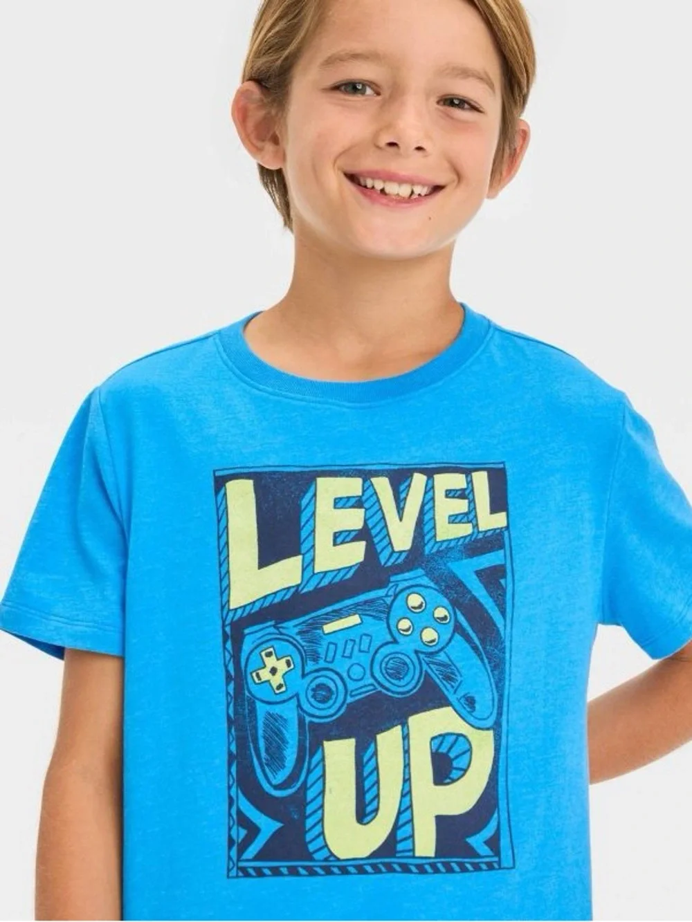 Cat & Jack Boys' Short Sleeve Gaming 'Level Up' Graphic T-Shirt - Blue M